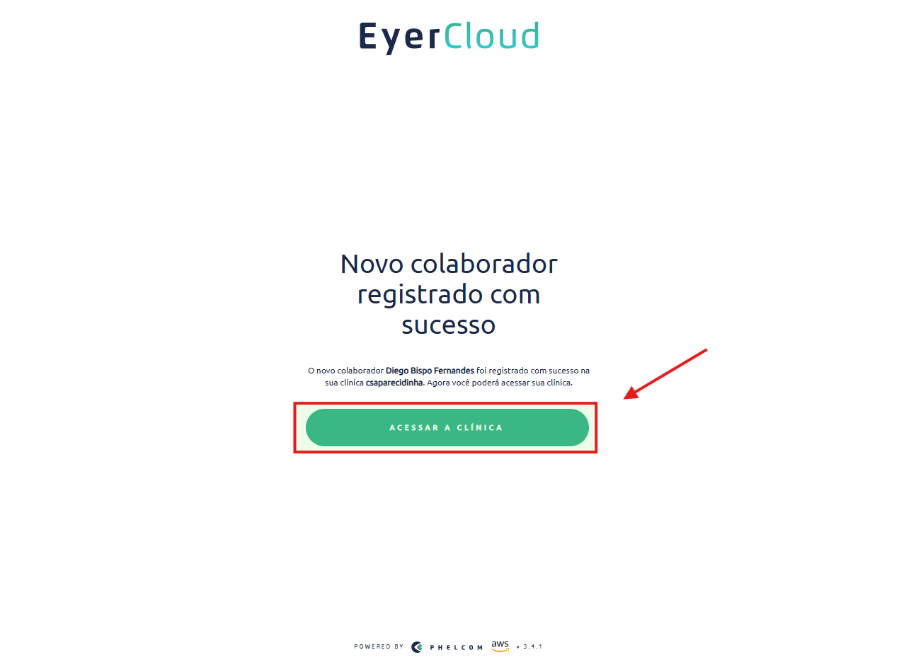 Mensagem de colaborador registrado com sucesso